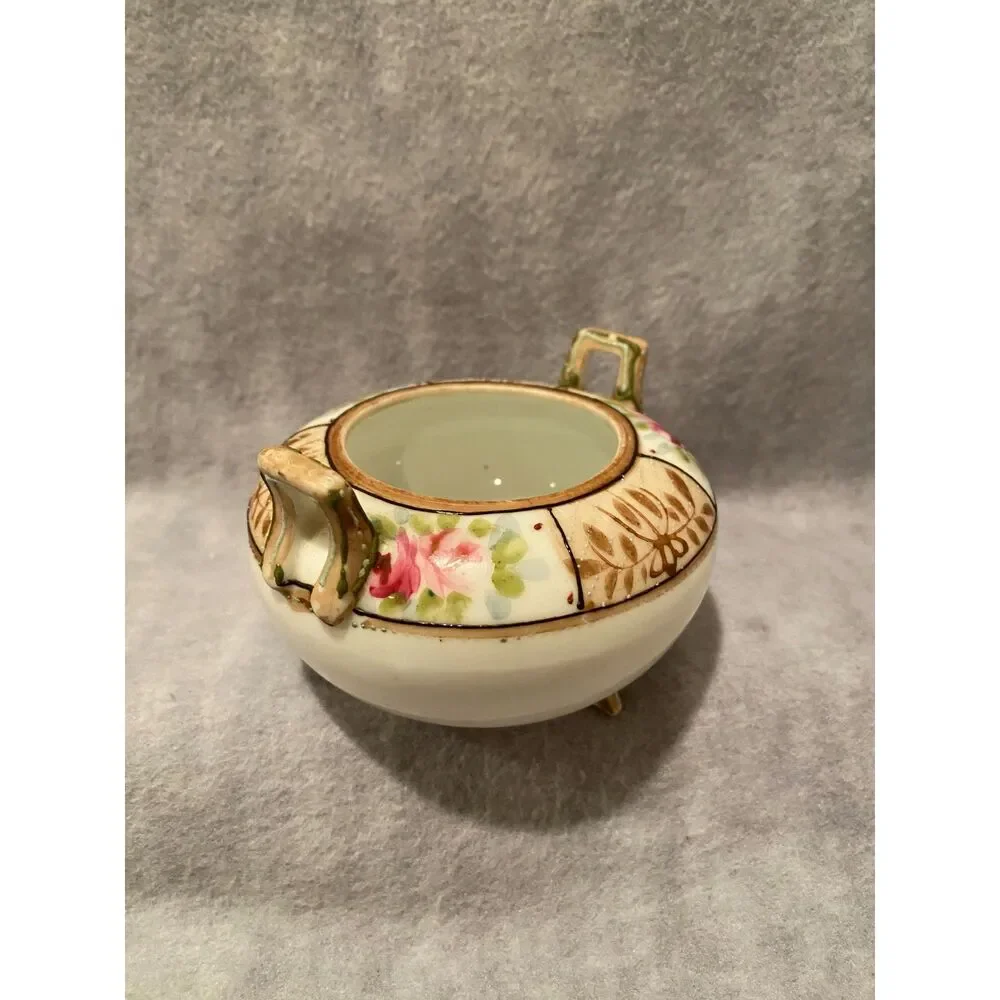 Nippon Footed Sugar Condiment‎ Bowl Hand Painted Rose Pattern No Lid Japan